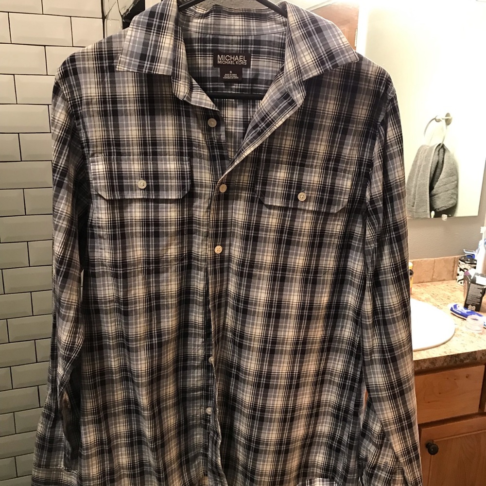 Men’s Michael Kors plaid shirt blue and white
